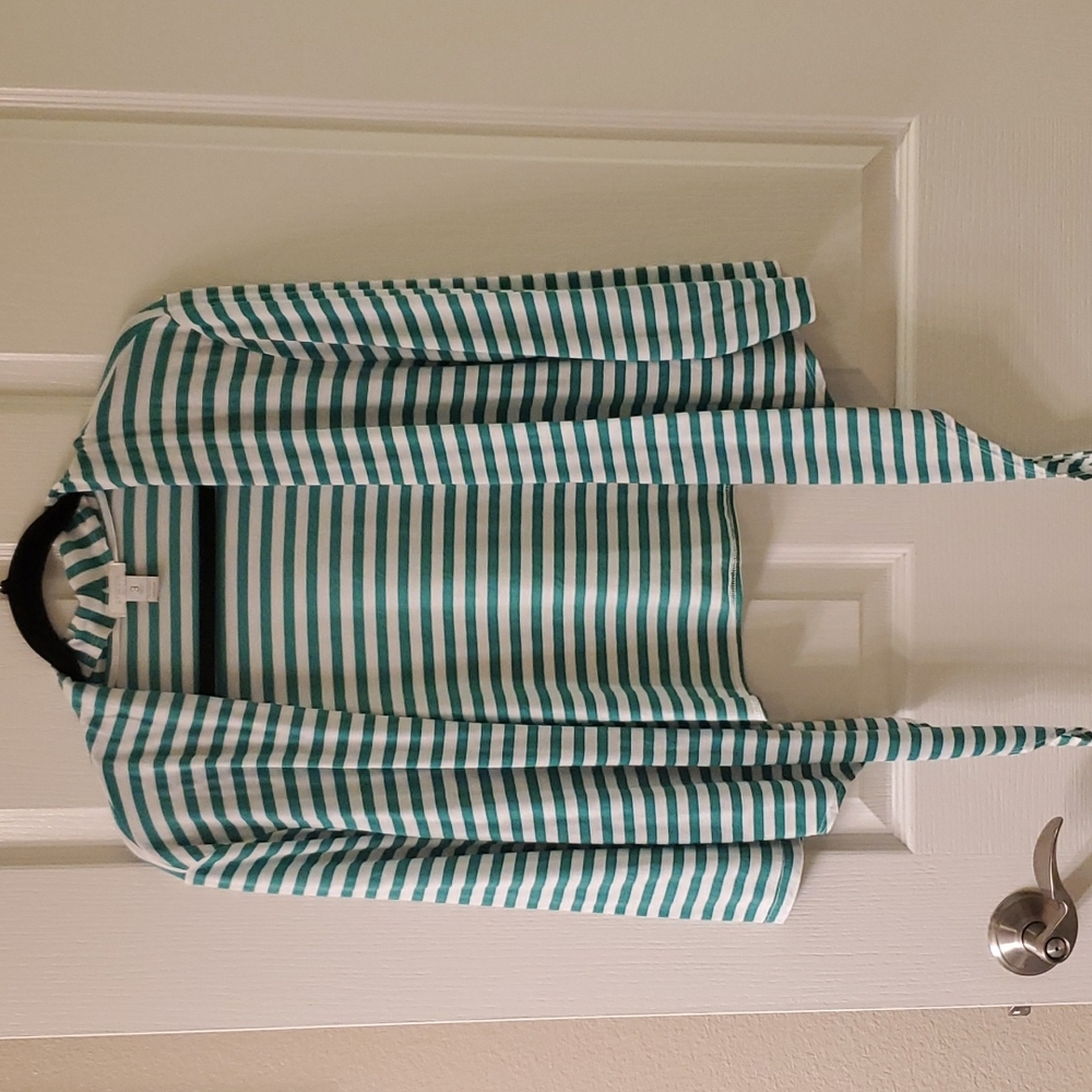 Lightweight green & white striped shrug